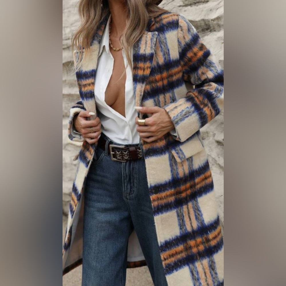 Cozy Plaid Print button Oversized coat Jacket - Picture 1 of 6